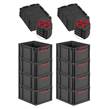 Proregal  Euroboxen-Set 8x Eurobox NextGen Color mit Auflagedeckel und Schiebeschnappverschlüsse