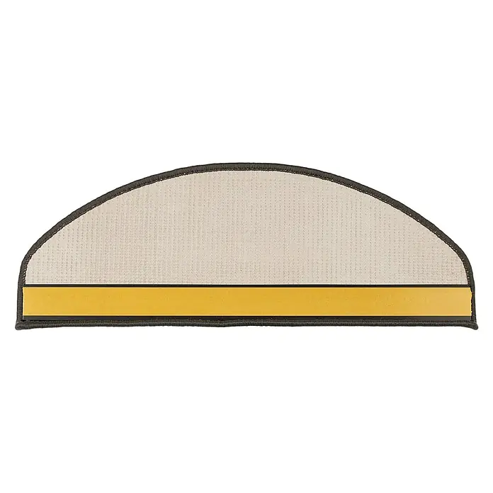 Stufenmatte Sisal - 65 x 23,5 cm, Grau, Halbrund - Halbmondförmige Treppenstufe in Beige mit selbstklebendem gelbem Streifen für sicheren Halt und Trittsicherheit.
