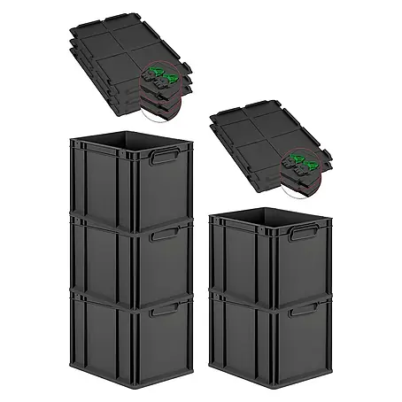 Proregal  Euroboxen-Set 5x Eurobox NextGen Grip mit Scharnierdeckel und grünen Verschlüssen