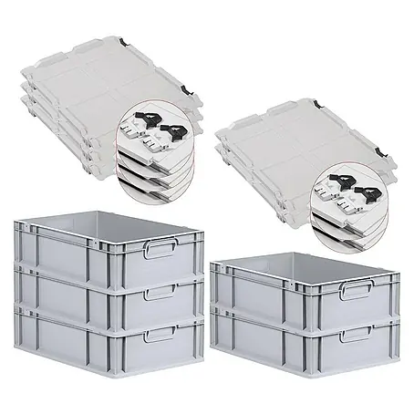 Proregal  Euroboxen-Set 5x Eurobox NextGen Economy mit Scharnierdeckel und schwarzen Verschlüssen