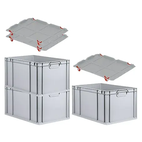 Proregal  Euroboxen-Set 3x Eurobox NextGen Economy mit Auflagedeckel und 4x Verschlüsse Rot