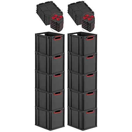Proregal  Euroboxen-Set 10x Eurobox NextGen Color mit Auflagedeckel und Schiebeschnappverschlüsse