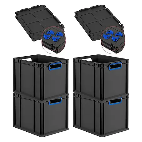 Proregal  Euroboxen-Set 4x Eurobox NextGen Color mit Auflagedeckel und Schiebeschnappverschlüsse