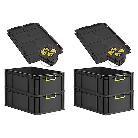 Proregal  Euroboxen-Set 4x Eurobox NextGen Color mit Auflagedeckel und Schiebeschnappverschlüsse