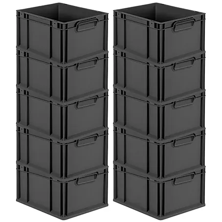 SparSet 10x Eurobox NextGen Color | HxBxT 22x30x40cm | 20 Liter | Griffe schwarz geschlossen | Glatter Boden | Schwarz | Eurobehälter, Transportbox, Transportbehälter, Stapelbehälter