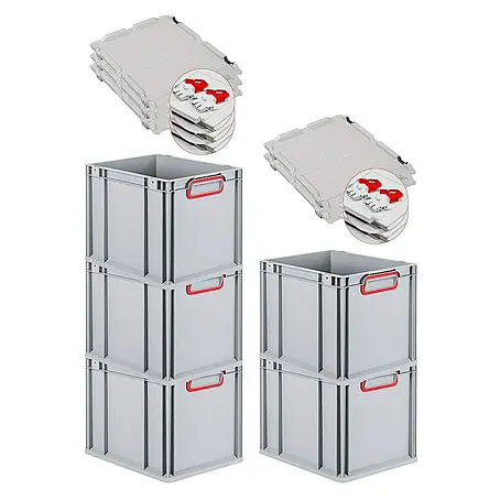 Proregal  Euroboxen-Set 5x Eurobox NextGen Color mit Scharnierdeckel und Verschlüssen