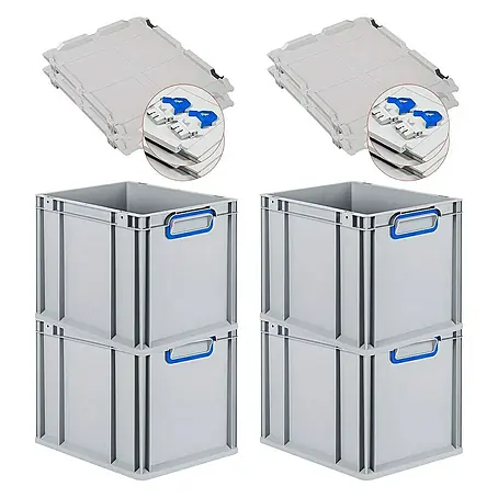 Proregal  Euroboxen-Set 4x Eurobox NextGen Color mit Scharnierdeckel und Verschlüssen