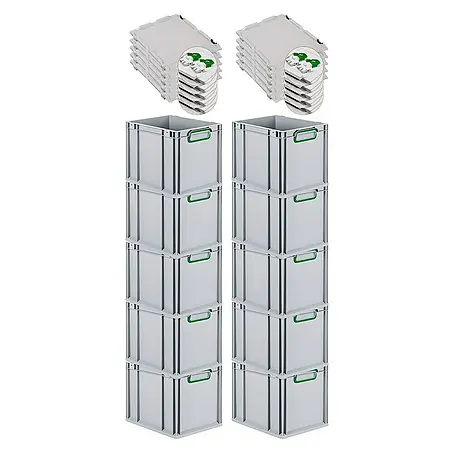 Proregal  Euroboxen-Set 10x Eurobox NextGen Color mit Scharnierdeckel und Verschlüssen