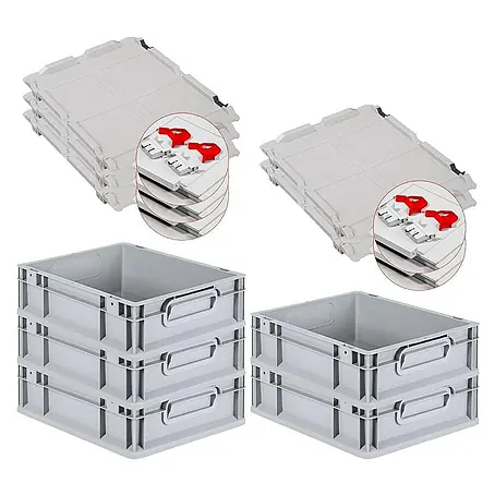Proregal  Euroboxen-Set 5x Eurobox NextGen Economy mit Scharnierdeckel und roten Verschlüssen