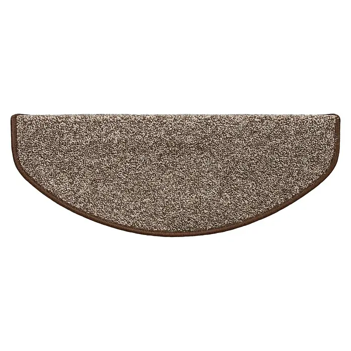 Stufenmatte Lyon - 65 x 23,5 cm, Braun, Halbrund - Eine halbrunde Treppenmatte mit braunem Rand und beigem Teppich für zusätzlichen Komfort und Sicherheit auf Treppenstufen.