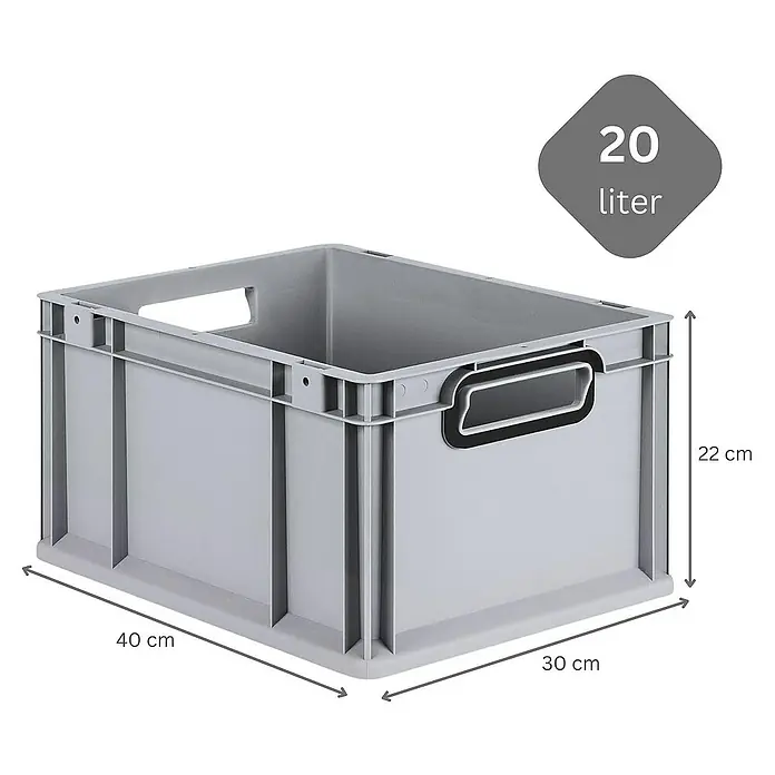 Proregal Euroboxen-Set 8x Eurobox NextGen Color - Kunststoff, Grau, Schwarz, 8 Stk. - Graue 20-Liter-Aufbewahrungsbox aus Kunststoff mit Griffen und den Maßen 40 x 30 x 22 cm.