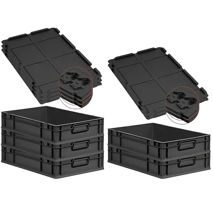 Proregal Euroboxen-Set 5x Eurobox NextGen Color mit Scharnierdeckel und Verschlüssen - L x B x H: 60 x 40 x 12 cm, Kunststoff, Schwarz, Schwarz, 5 Stk. - Schwarze Kunststoffbehälter und zugehörige Deckel, die sich ideal zur Organisation und Aufbewahrung eignen.
