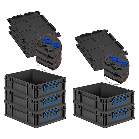 Proregal  Euroboxen-Set 5x Eurobox NextGen Color mit Scharnierdeckel und Verschlüssen