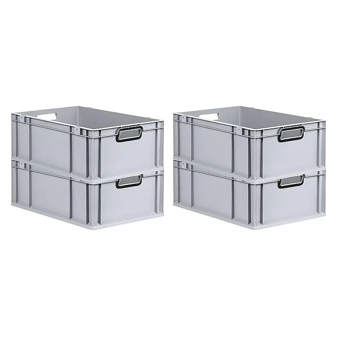 Proregal Euroboxen-Set 4x Eurobox NextGen Color - L x B x H: 60 x 40 x 22 cm, Kunststoff, Grau, Schwarz, 4 Stk. - Zwei Stapel grauer Kunststoffboxen, die sich ideal für die Lagerung und Organisation eignen. Praktische Griffe erleichtern den Transport.