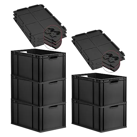 Proregal  Euroboxen-Set 5x Eurobox NextGen Grip mit Scharnierdeckel und schwarzen Verschlüssen
