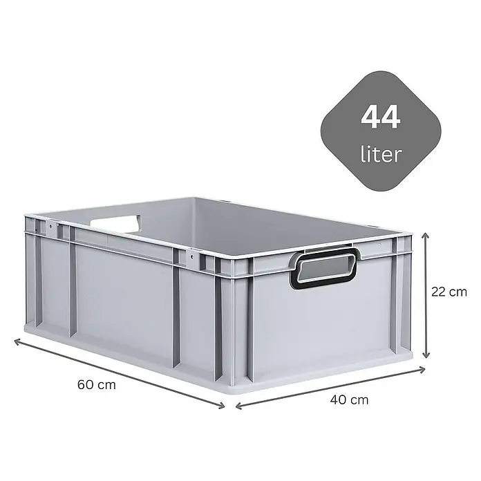 Proregal Euroboxen-Set 4x Eurobox NextGen Color - L x B x H: 60 x 40 x 22 cm, Kunststoff, Grau, Schwarz, 4 Stk. - Graue Kunststoffbox mit den Maßen 60 x 40 x 22 cm und einem Fassungsvermögen von 44 Litern. Ideal für Lagerung und Transport.