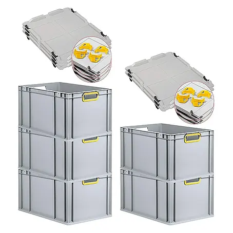 Proregal  Euroboxen-Set 5x Eurobox NextGen Color mit Auflagedeckel und Schiebeschnappverschlüsse