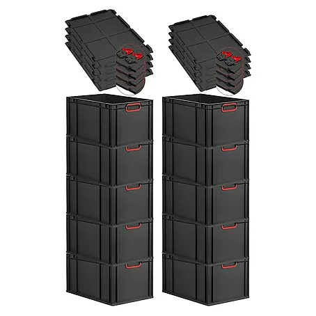 Proregal  Euroboxen-Set 10x Eurobox NextGen Color mit Scharnierdeckel und Verschlüssen