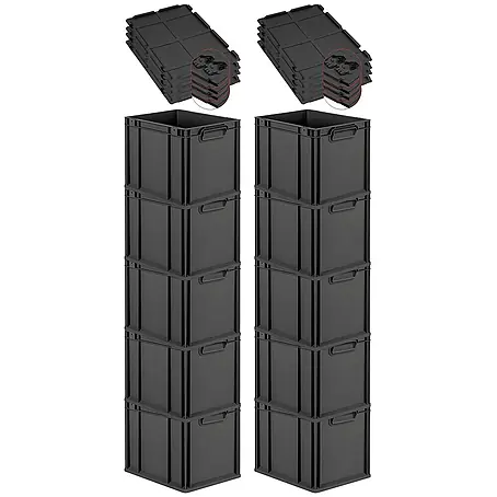 Proregal  Euroboxen-Set 10x Eurobox NextGen Grip mit Scharnierdeckel und schwarzen Verschlüssen