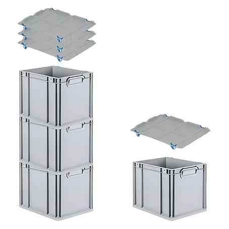 Proregal  Euroboxen-Set 4x Eurobox NextGen Grip mit Auflagedeckel inkl. 4 blauen Verschlüssen