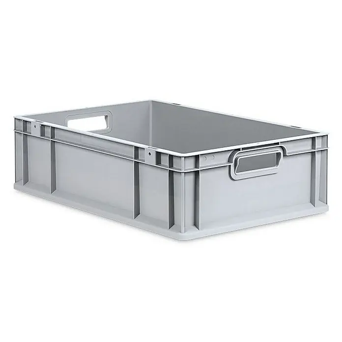Proregal Euroboxen-Set 5x Eurobox NextGen Grip mit Auflagedeckel inkl. 4 gelben Verschlüssen - L x B x H: 60 x 40 x 17 cm, Kunststoff, Grau, 5 Stk. - Abgebildete ist eine graue Kunststoffbox mit Griffen, die sich ideal für Lagerung und Organisation eignet.