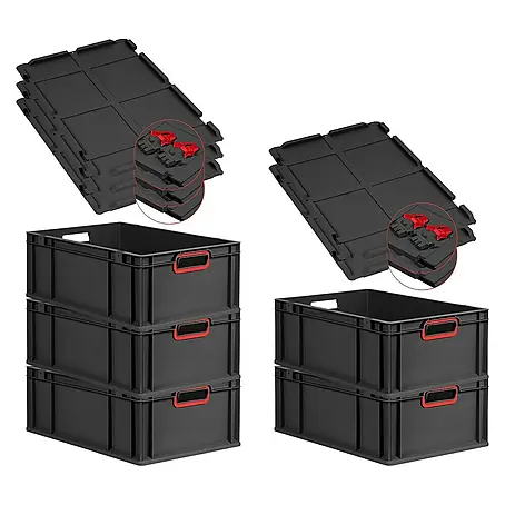 Proregal  Euroboxen-Set 5x Eurobox NextGen Color mit Scharnierdeckel und Verschlüssen