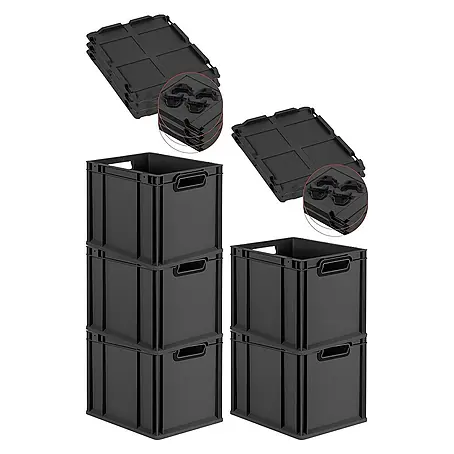 Proregal  Euroboxen-Set 5x Eurobox NextGen Color mit Auflagedeckel und Schiebeschnappverschlüsse
