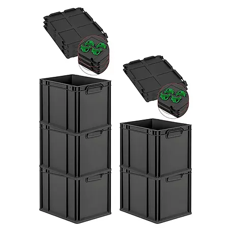 Proregal  Euroboxen-Set 5x Eurobox NextGen Grip mit Auflagedeckel inkl. 4 grünen Verschlüssen