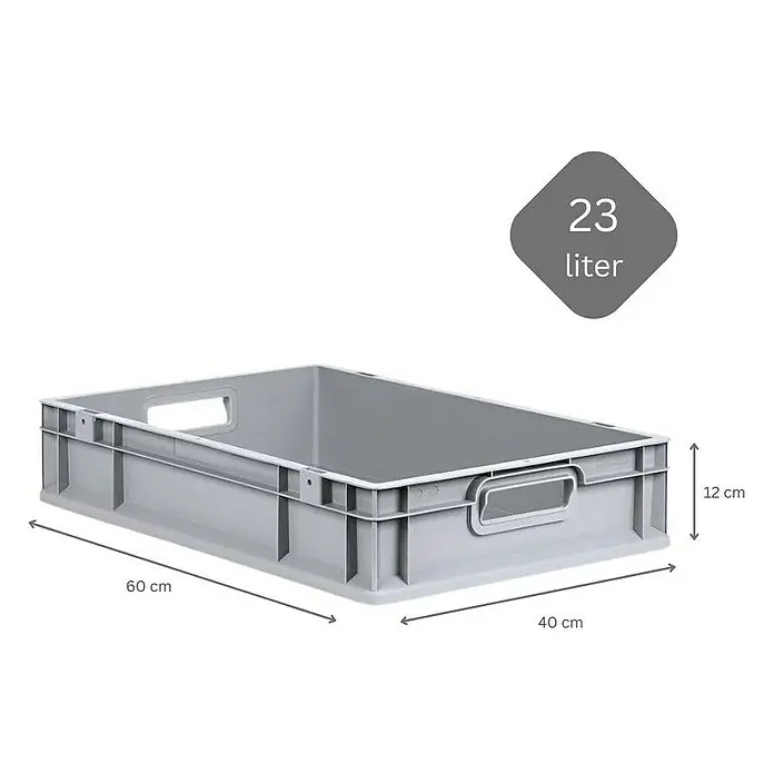 Proregal Euroboxen-Set 8x Eurobox NextGen Economy mit Scharnierdeckel und schwarzen Verschlüssen - L x B x H: 60 x 40 x 12 cm, Kunststoff, Grau, 8 Stk. - Graue Kunststoffbox mit den Maßen 60 x 40 x 12 cm und einem Fassungsvermögen von 23 Litern.
