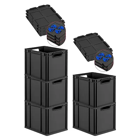 Proregal  Euroboxen-Set 5x Eurobox NextGen Grip mit Scharnierdeckel und blauen Verschlüssen