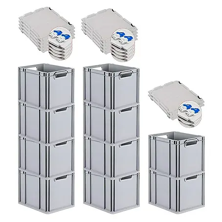 Proregal  Euroboxen-Set 10x Eurobox NextGen Economy mit Scharnierdeckel und blauen Verschlüssen