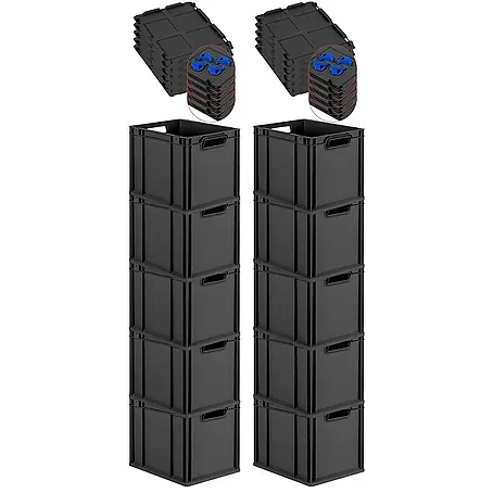 Proregal  Euroboxen-Set 10x Eurobox NextGen Grip mit Auflagedeckel inkl. 4 blauen Verschlüssen