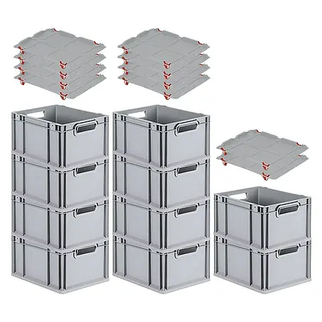 Proregal  Euroboxen-Set 10x Eurobox NextGen Economy mit Auflagedeckel und 4x Verschlüsse Rot