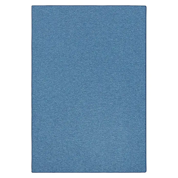 Flachgewebeteppich London - Hellblau, 200 x 200 cm, 100 % Polypropylen - Nahaufnahme eines blauen Stoffmusters, das eine feine Textur und einen subtilen Farbton zeigt, ideal für Designprojekte.