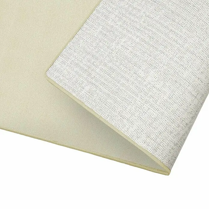 Kurzflorteppich Dynasty - Creme, 100 x 100 cm, 100 % Polypropylen - Nahaufnahme eines beigen Teppichs, der einen rutschfesten Rücken zeigt, ideal für jeden Raum.