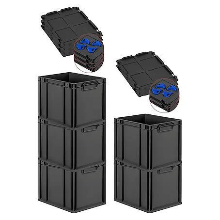 Proregal  Euroboxen-Set 5x Eurobox NextGen Grip mit Auflagedeckel inkl. 4 blauen Verschlüssen