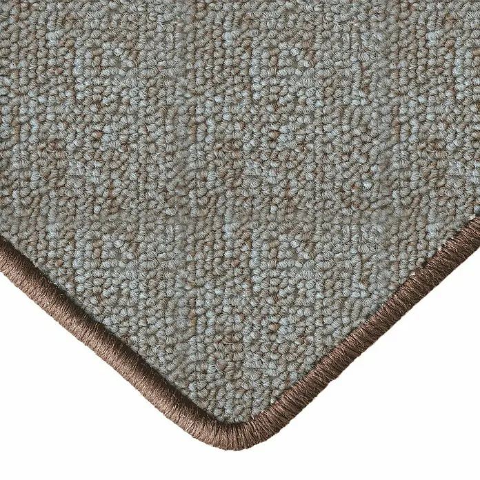 Flachgewebeteppich London - Beige, 100 x 100 cm, 100 % Polypropylen - Nahaufnahme eines Teppichs mit brauner Umrandung.
