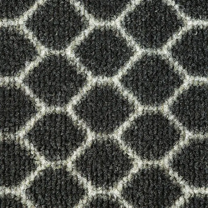 Teppichläufer Dundalk - Schwarz/Weiß, 150 x 80 cm, 100 % Polyamid - Teppich mit dunkelgrauem Hintergrund und cremefarbenem Rautenmuster. Strukturierter Teppich für Wohnräume.