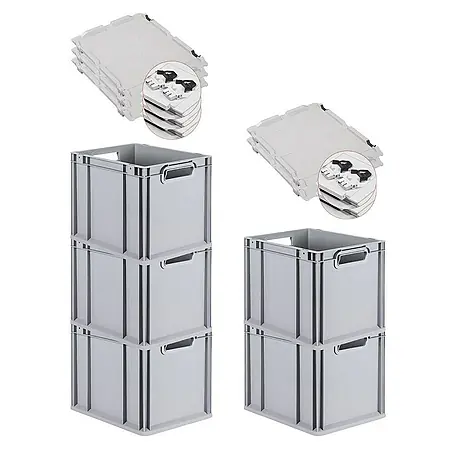 Proregal  Euroboxen-Set 5x Eurobox NextGen Grip mit Scharnierdeckel und schwarzen Verschlüssen