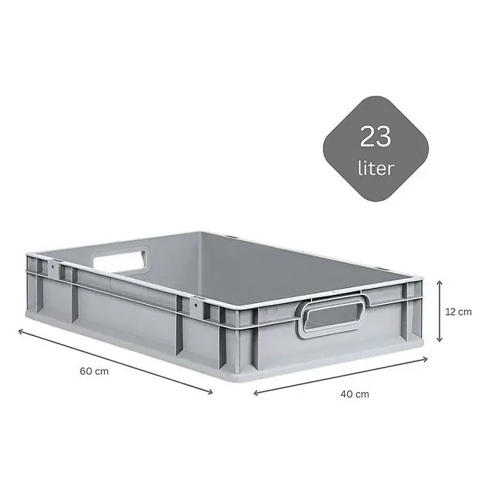 Proregal Euroboxen-Set 10x Eurobox NextGen Grip mit Scharnierdeckel und roten Verschlüssen - L x B x H: 60 x 40 x 12 cm, Kunststoff, Grau, 10 Stk. - Graue Kunststoffbox mit den Maßen 60 x 40 x 12 cm und einem Volumen von 23 Litern zur Aufbewahrung und zum Transport.