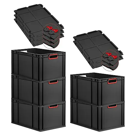 Proregal  Euroboxen-Set 5x Eurobox NextGen Color mit Scharnierdeckel und Verschlüssen