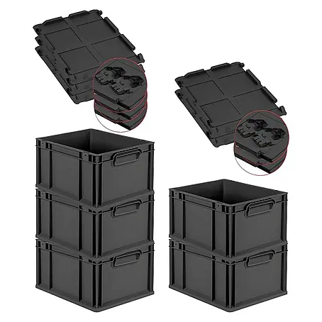 Proregal  Euroboxen-Set 5x Eurobox NextGen Grip mit Scharnierdeckel und schwarzen Verschlüssen