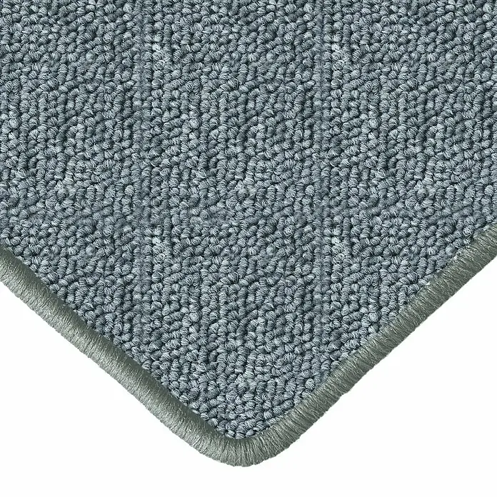 Flachgewebeteppich London - Hellgrau, 100 x 100 cm, 100 % Polypropylen - Nahaufnahme eines grauen Teppichs mit einer dicken, robusten Textur und einer verstärkten Kante für Langlebigkeit und Komfort.