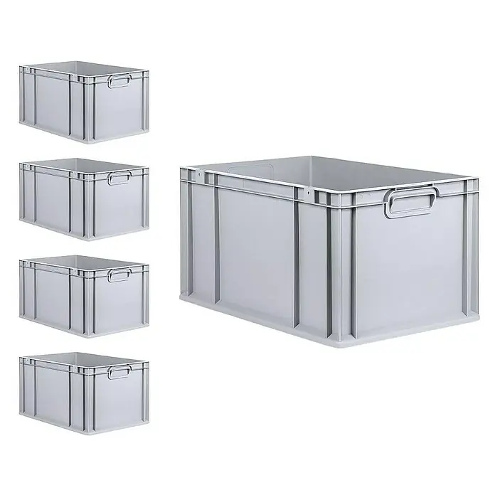 Proregal Euroboxen-Set 5x Eurobox NextGen Economy mit Scharnierdeckel und schwarzen Verschlüssen - L x B x H: 60 x 40 x 32 cm, Kunststoff, Grau, 5 Stk. - Graue Kunststoffboxen: Ein robustes und stapelbares Aufbewahrungssystem für Lagerung und Transport. Perfekt für Ordnung und Organisation.