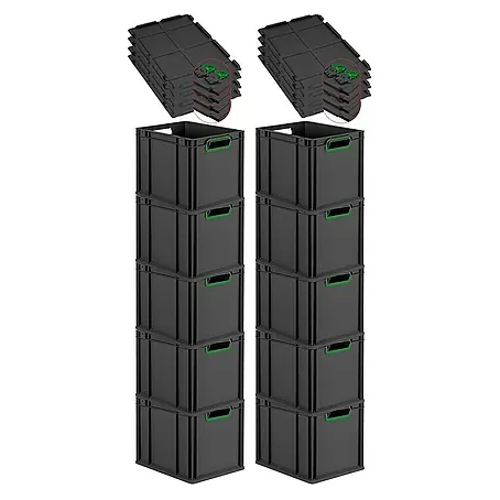 Proregal  Euroboxen-Set 10x Eurobox NextGen Color mit Scharnierdeckel und Verschlüssen