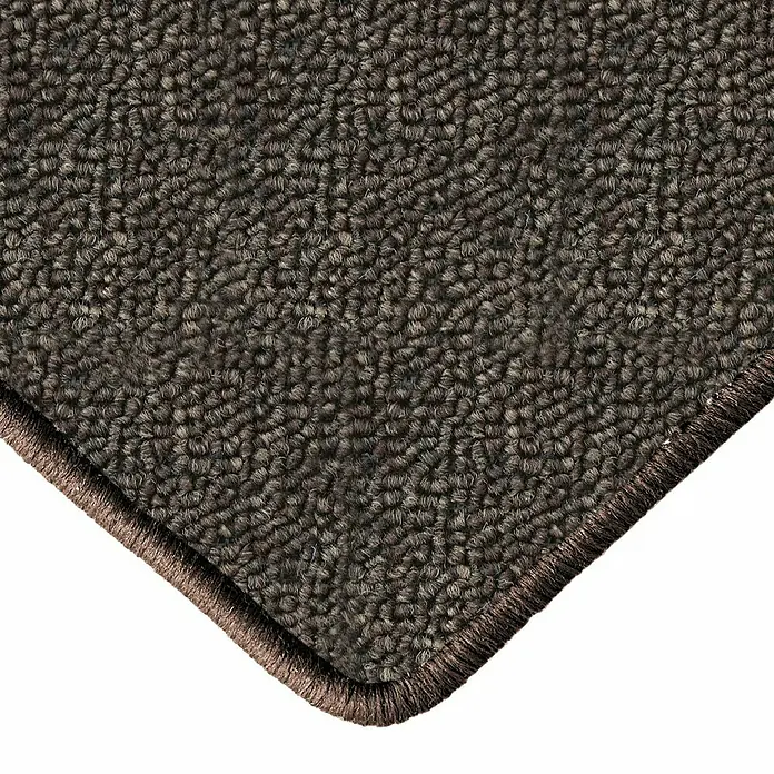Flachgewebeteppich London - Dunkelbraun, 100 x 100 cm, 100 % Polypropylen - Detailaufnahme eines braunen Teppichs mit strukturierter Oberfläche und sauberer Umrandung.