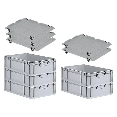 Proregal  Euroboxen-Set 5x Eurobox NextGen Economy mit Auflagedeckel und 4x Verschlüsse Schwarz