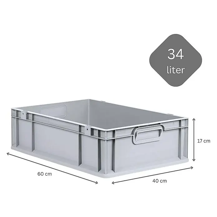 Proregal Euroboxen-Set 5x Eurobox NextGen Economy mit Auflagedeckel und 4x Verschlüsse Schwarz - Kunststoff, Grau, 5 Stk. - Graue Kunststoffbox mit den Maßen 60 x 40 x 17 cm und einem Fassungsvermögen von 34 Litern.