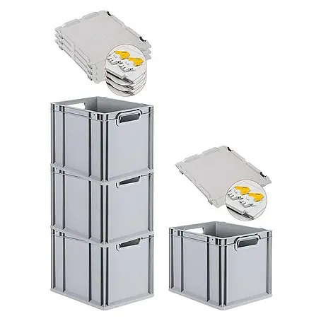 Proregal  Euroboxen-Set 4x Eurobox NextGen Economy mit Scharnierdeckel und gelben Verschlüssen