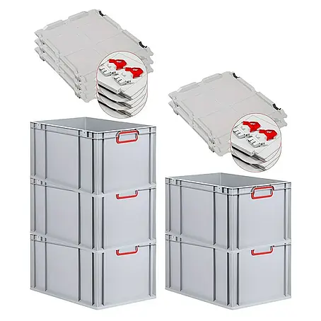 Proregal  Euroboxen-Set 5x Eurobox NextGen Color mit Scharnierdeckel und Verschlüssen